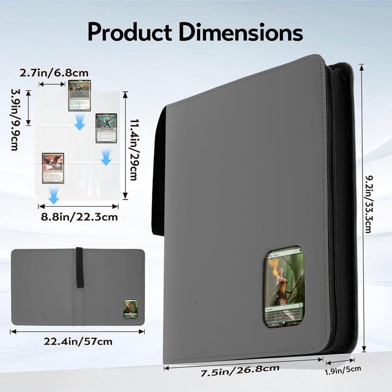 Fonwill Card Binder 9 Pocket, Trading Card Binder with Clear Window Design, 720 Double Sided Pocket PU Collection Binder, Card Albums for MTG, TCG, and Sports Cards(Grey) - Image 2